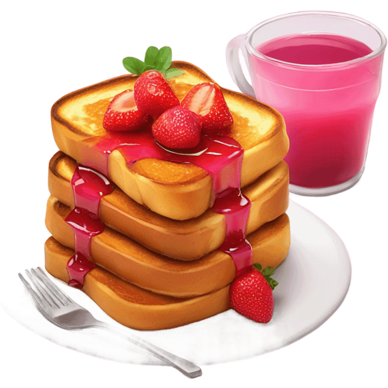 Stack of French toast with strawberry on top and pink syrup emoji