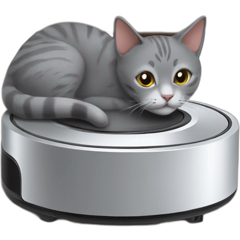 grey cat on roomba emoji