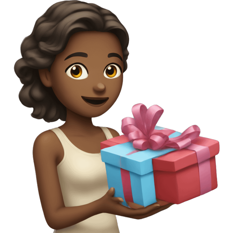 Brunette girl giving gifts emoji