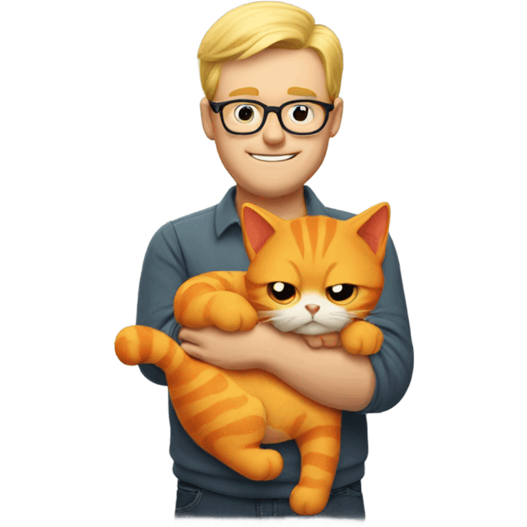 Orange cat being held by blonde man in glasses emoji