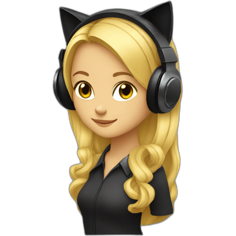 she blond developer has black cat headphones emoji