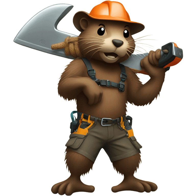 Beaver with dreadlocks wearing climbing gear holding a chainsaw  emoji