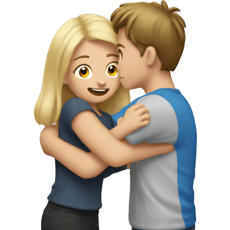 Blonde girl hugs a brunette boy emoji