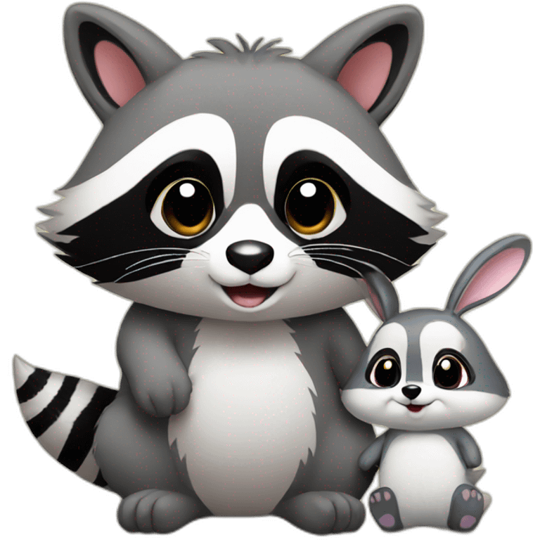 Raccoon with bunny cute emoji