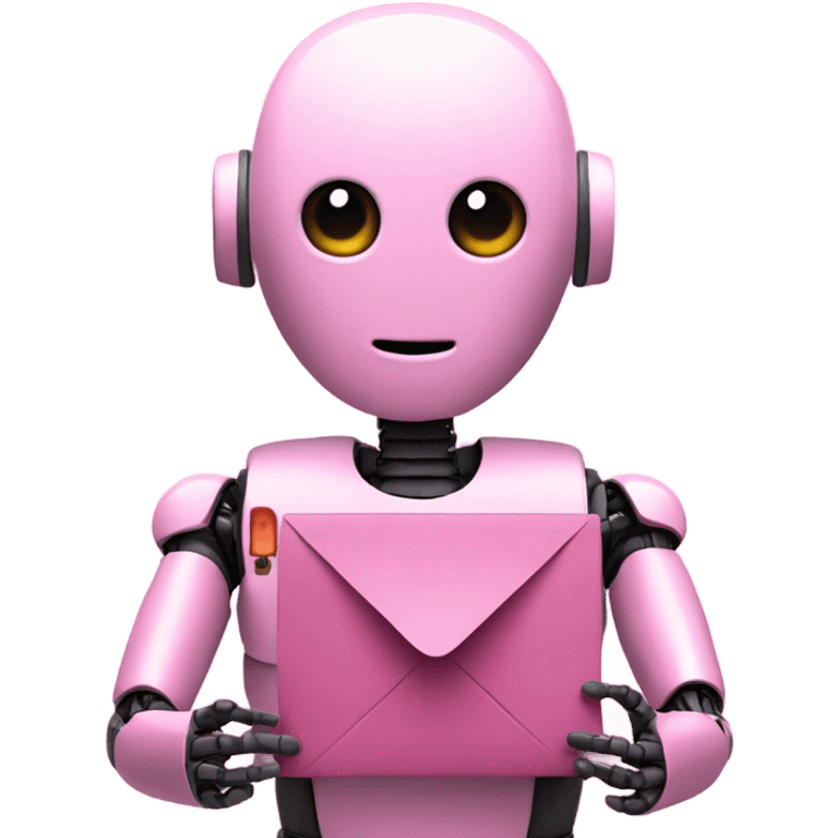 human-like pink robot carrying email icon in hands.  emoji