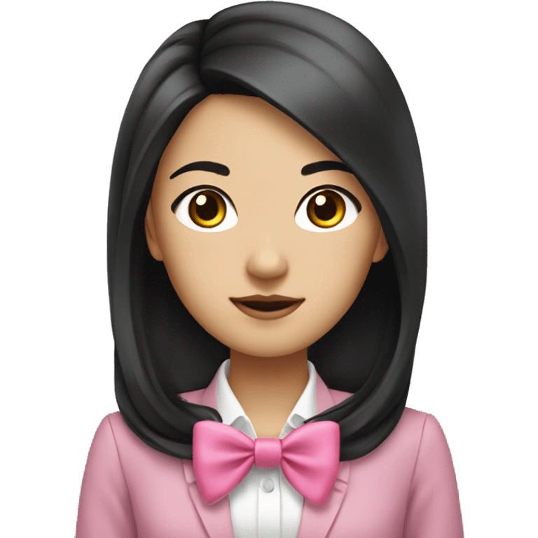 Asian girl medium length black hair in business with a pink bow emoji