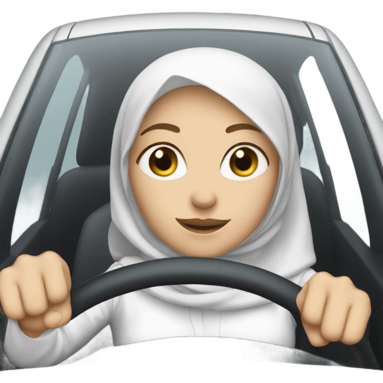 White women with white hijabi driving a car emoji