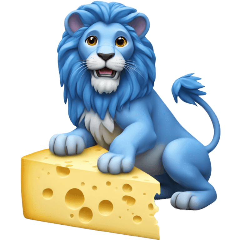 Blue lion mounting a piece of cheese emoji