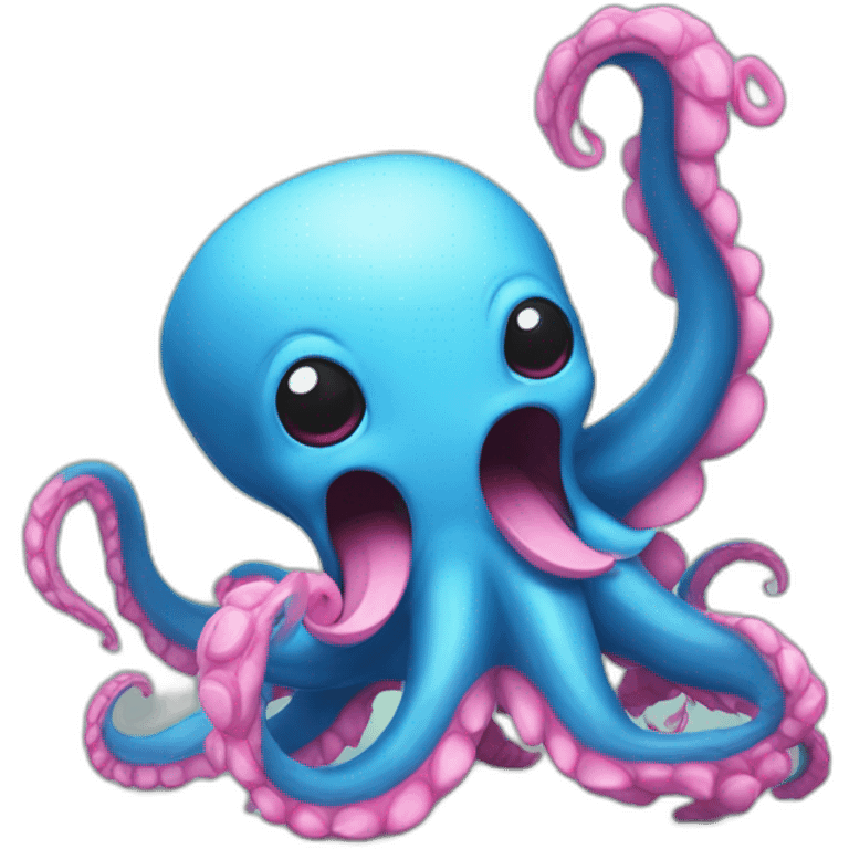 an adorable blue kraken fighting  has another pink kraken  adorable emoji