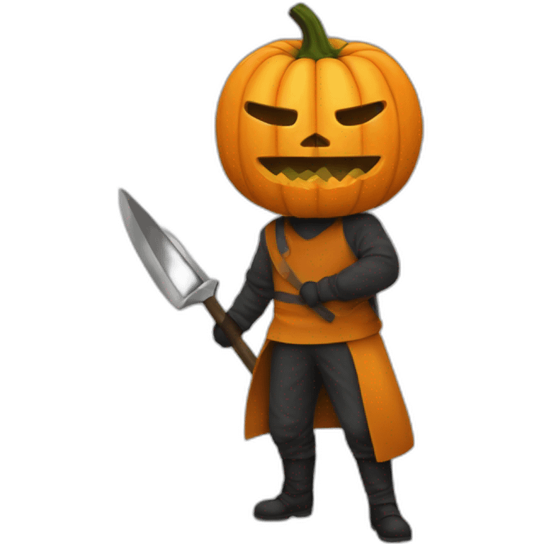 Homme avec masque de citrouille et une machette emoji