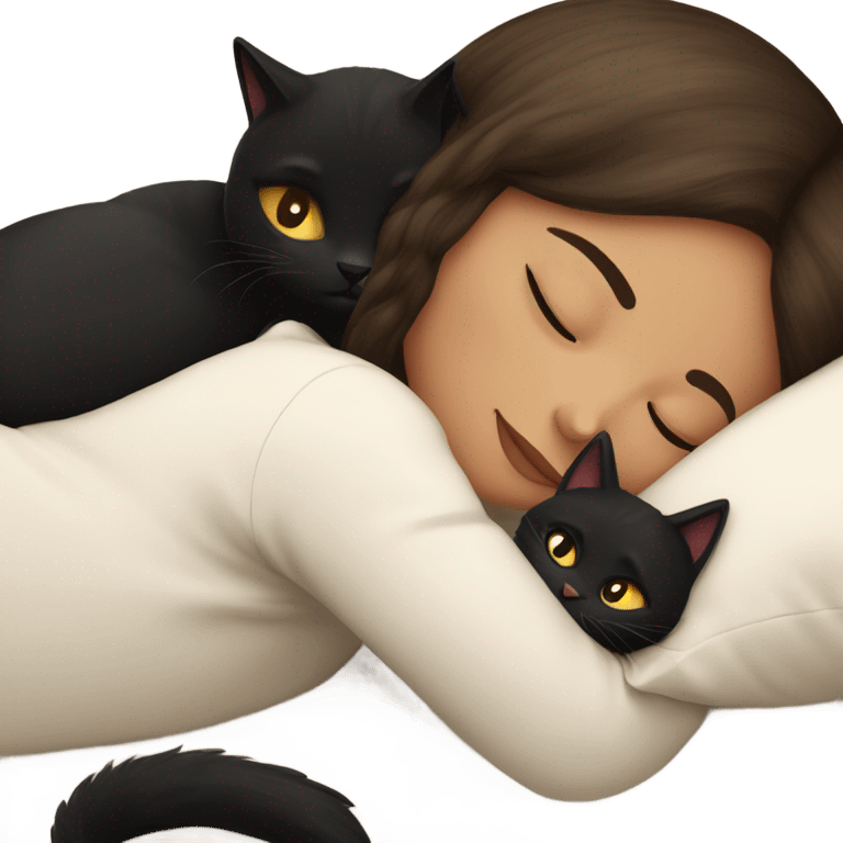 Brunette white girl sleeping with black cat emoji