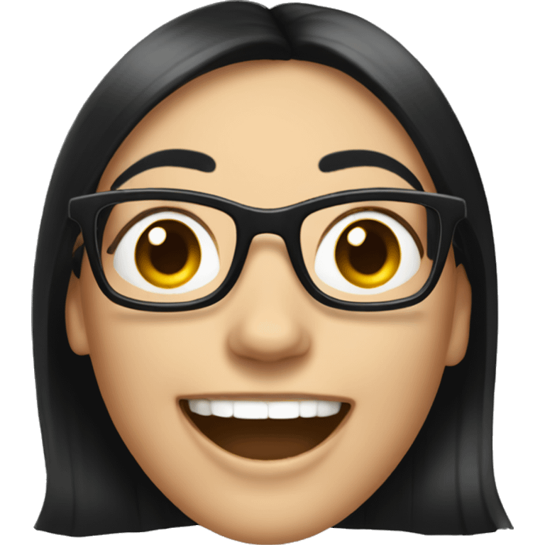 woman wearing glasses, narrow eyes, shoulder length black hair, white skin, laughing hard  emoji