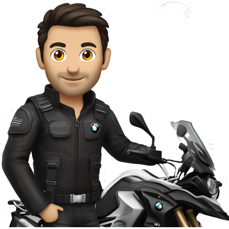 male dark hair no beard and bmw gs 1250 adventure inblack emoji