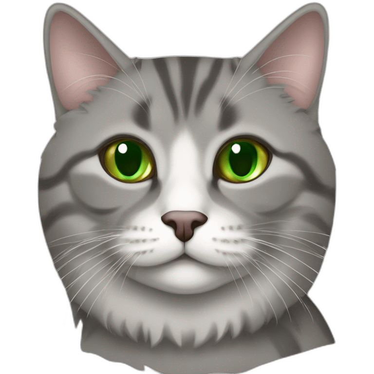 Green eyed fat Gray American bobtail cat  emoji