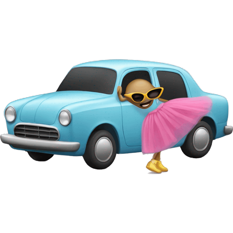 Car wearing a tutu with sunglasses emoji