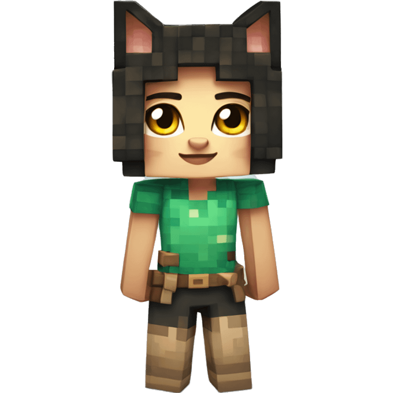 Girl with the cubic mask of the Minecraft Calico cat emoji