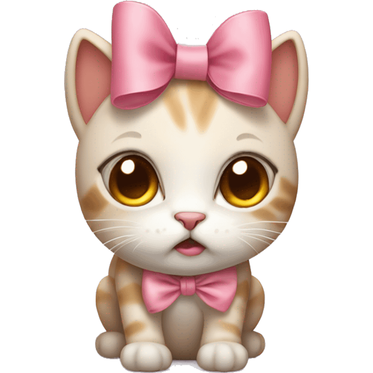 Cute cat with bow on head and eyes filed with tears emoji