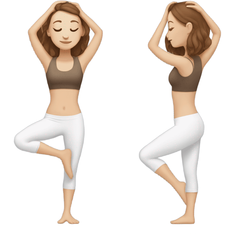 White girl with brown hair doing yoga emoji