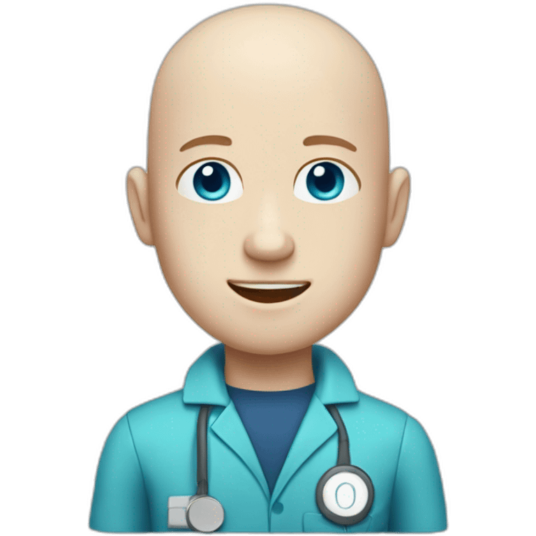 Medic man with no hair, pale skin, blue eyes emoji