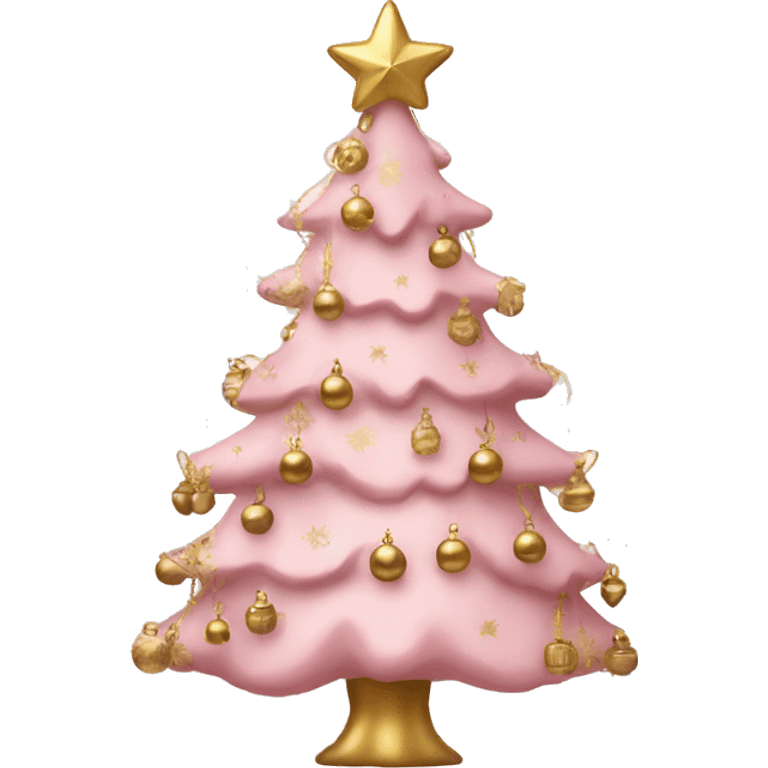 A light pink chrismas tree with gold ornaments  emoji