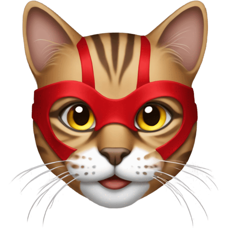 Brown tabby cat with red wrestling mask on emoji