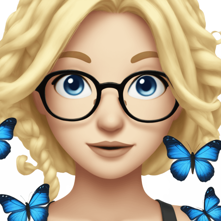 gorgeous anime lady with blue eyes and glasses butterflies and beautiful blonde hair emoji