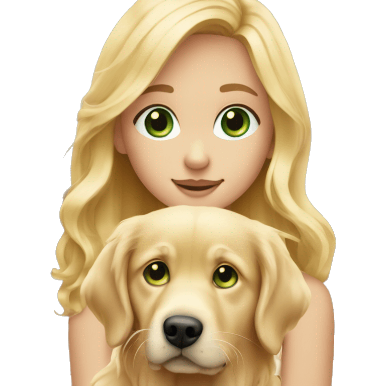 Blonde green eyed girl holdin golden retriever  emoji