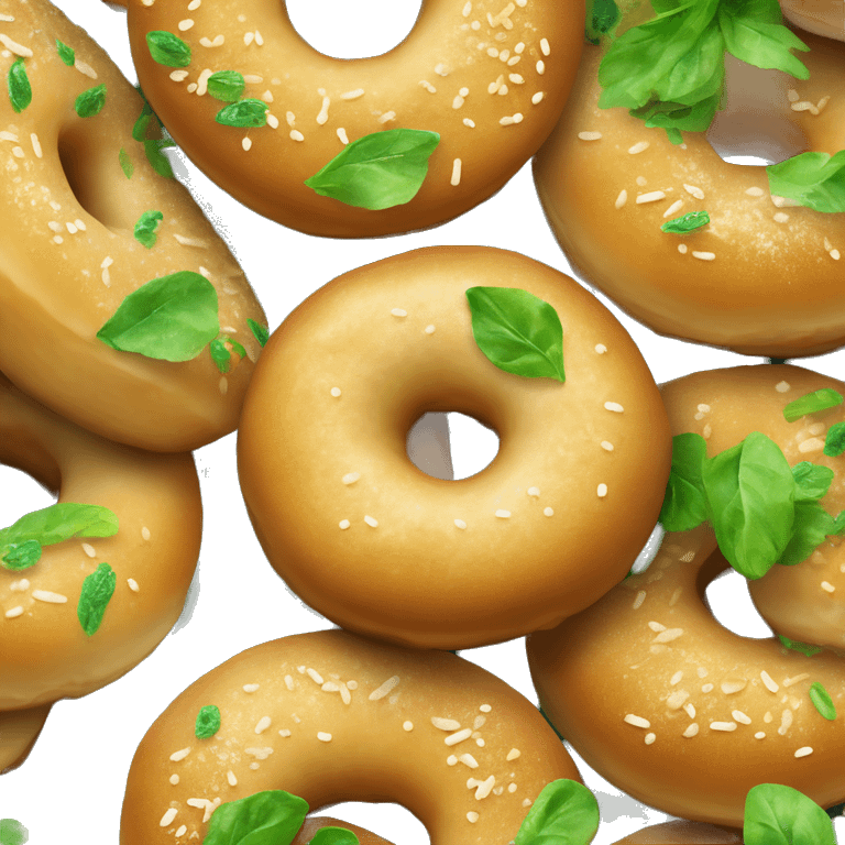 Ukrainian bread doughnut pampushka, sprinkled with greens, shiny, iOS 17.4 emoji style, iOS emoji color scheme emoji