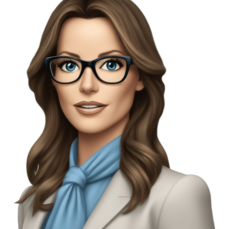  Realistic classy photo Kate Beckinsale blue eyes wearing glasses in a business meeting high fashion  emoji