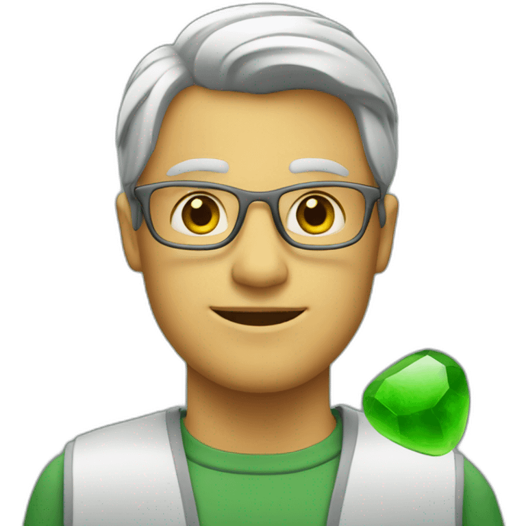 a man with a laptop, green stones in the background emoji