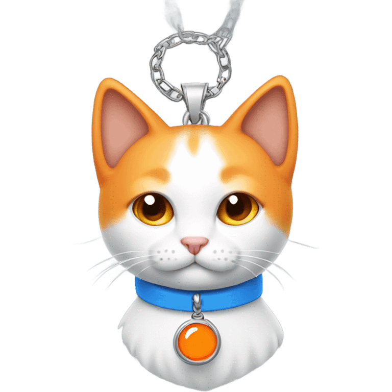 cute white orange cat with blue collar and orange pendant  from half side perspective are u crazy? emoji