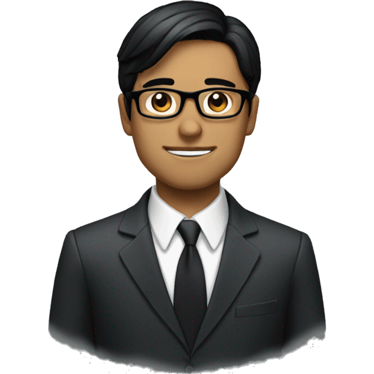 A man with glasses and a suit with straight black hair and a dark face emoji