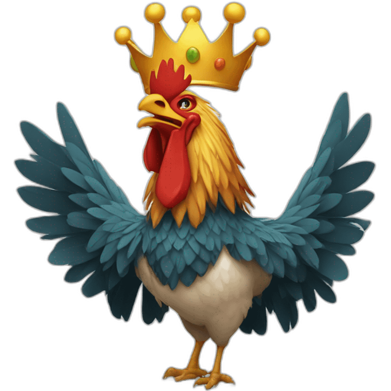 fighting and howling rooster with a crown on its head emoji