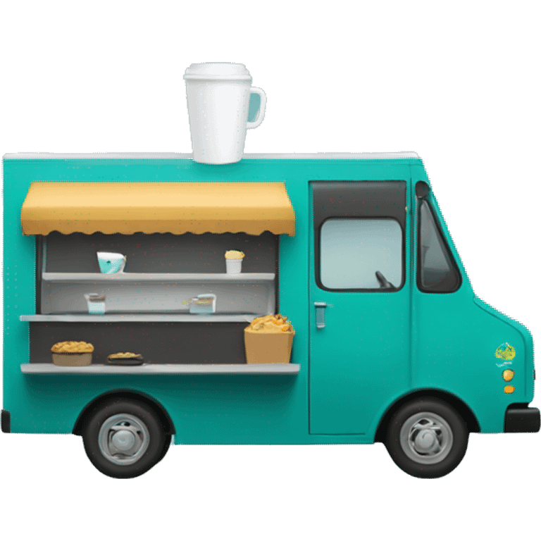 Black food truck with teal to go coffee cup on side  emoji