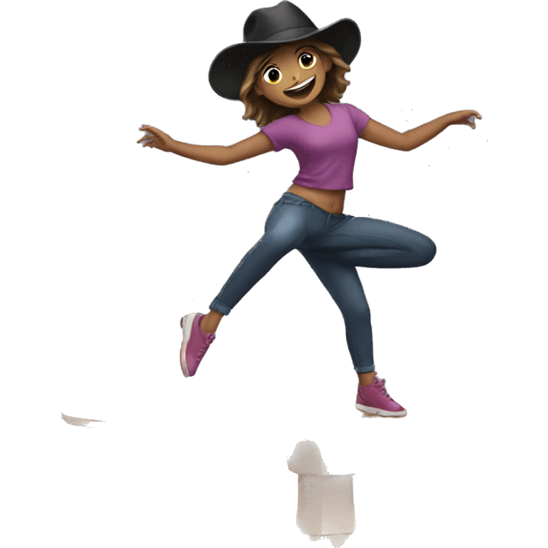 Girl dancing on table with hat emoji