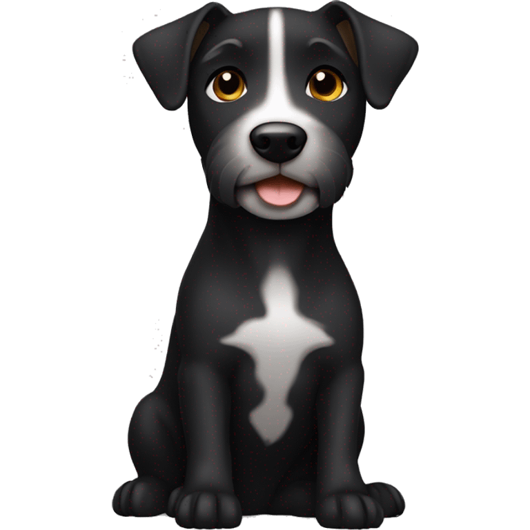 A black Patterdale Terrier dog with a white patch on its chest and brown eyes. emoji