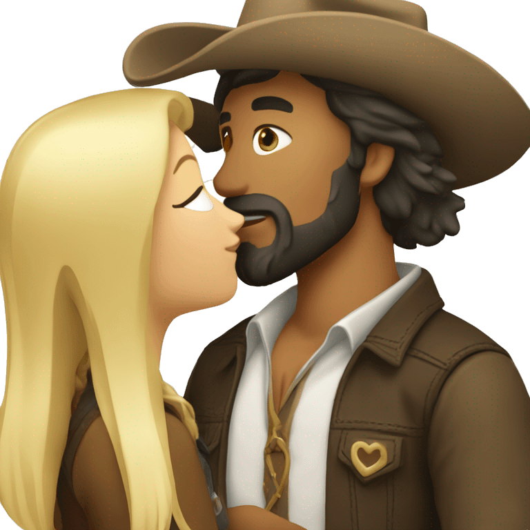 Dark hair cowboy with beard kissing a blond hair woman emoji