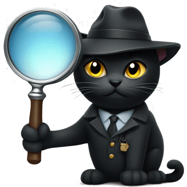 Black cat detective with magnifying glass  emoji