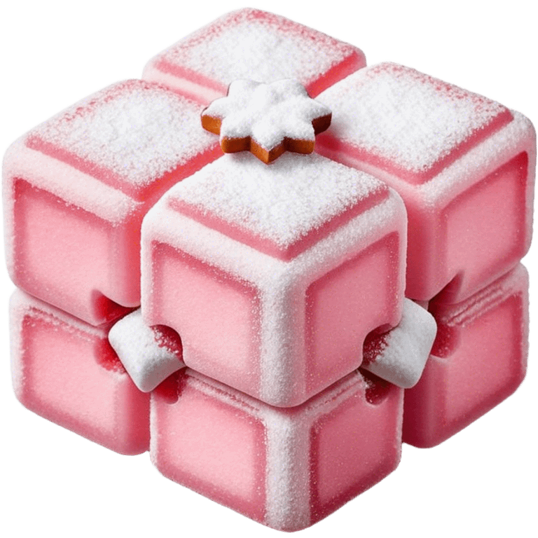 Cinematic Realistic Turkish Delight Dessert Emoji, featuring delicate, chewy confections dusted with powdered sugar rendered with vibrant textures and soft, inviting lighting. emoji