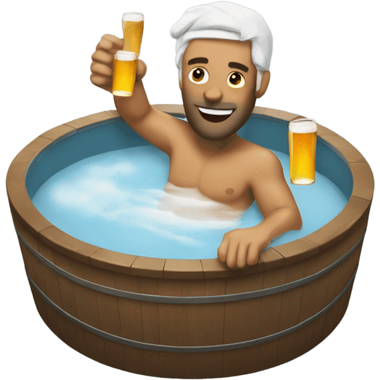 Man in hot tub with beer emoji