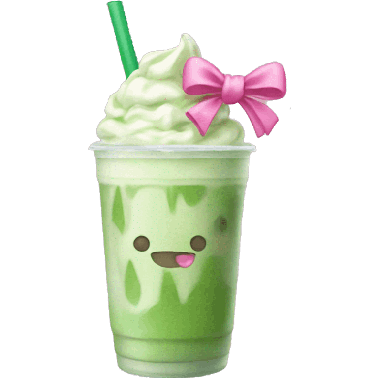 Iced Matcha latte with pink bows emoji