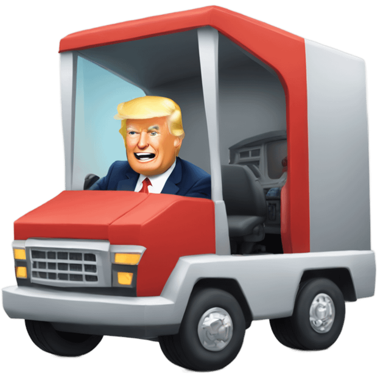 Donald trump inside a cyber truck waving emoji