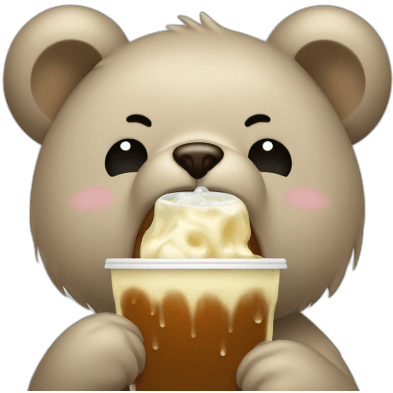 crying bear holding boba drink emoji