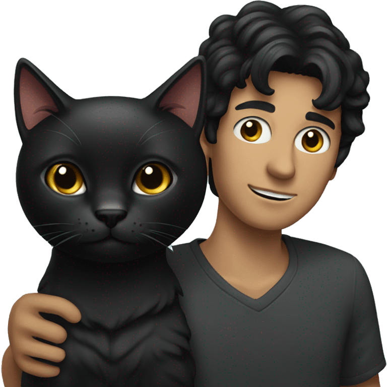 a black-haired man with a black cat emoji