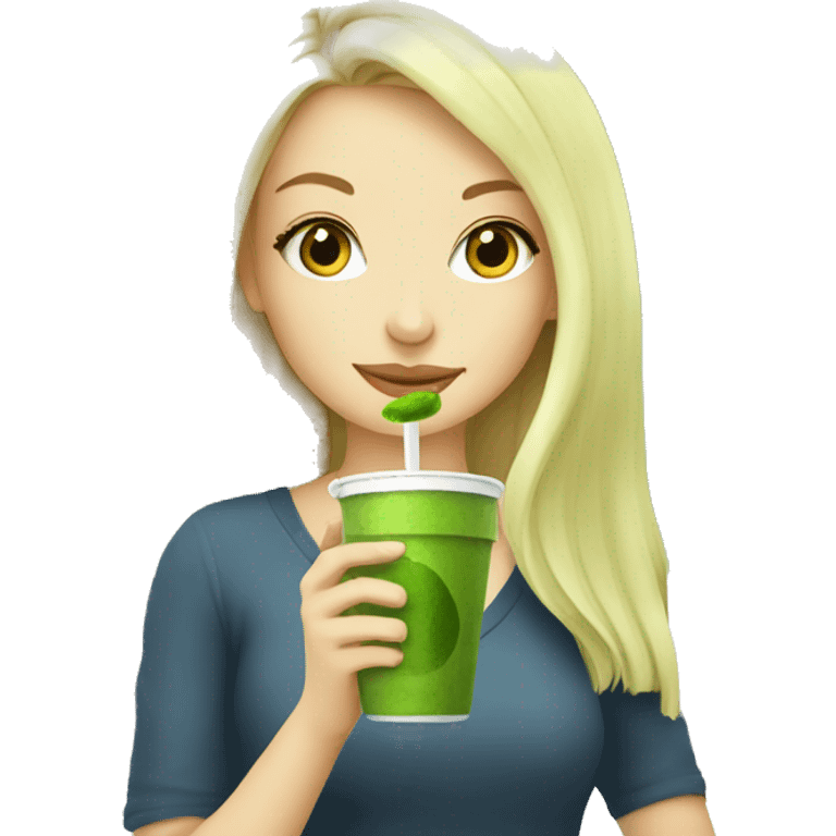 Blonde Girl drinking Matcha at the Matcha Hub emoji