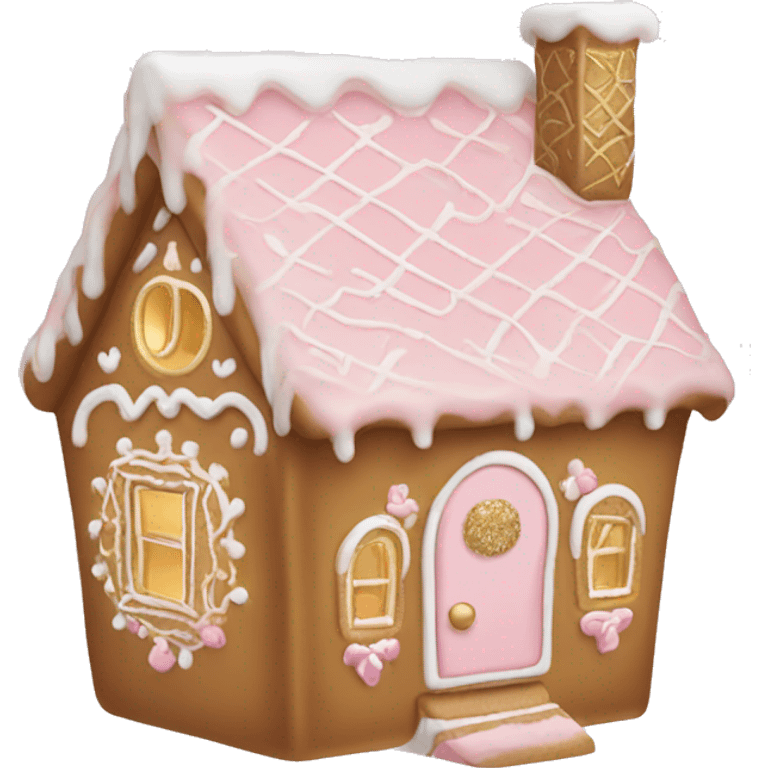 light pink and gold and white gingerbread house emoji