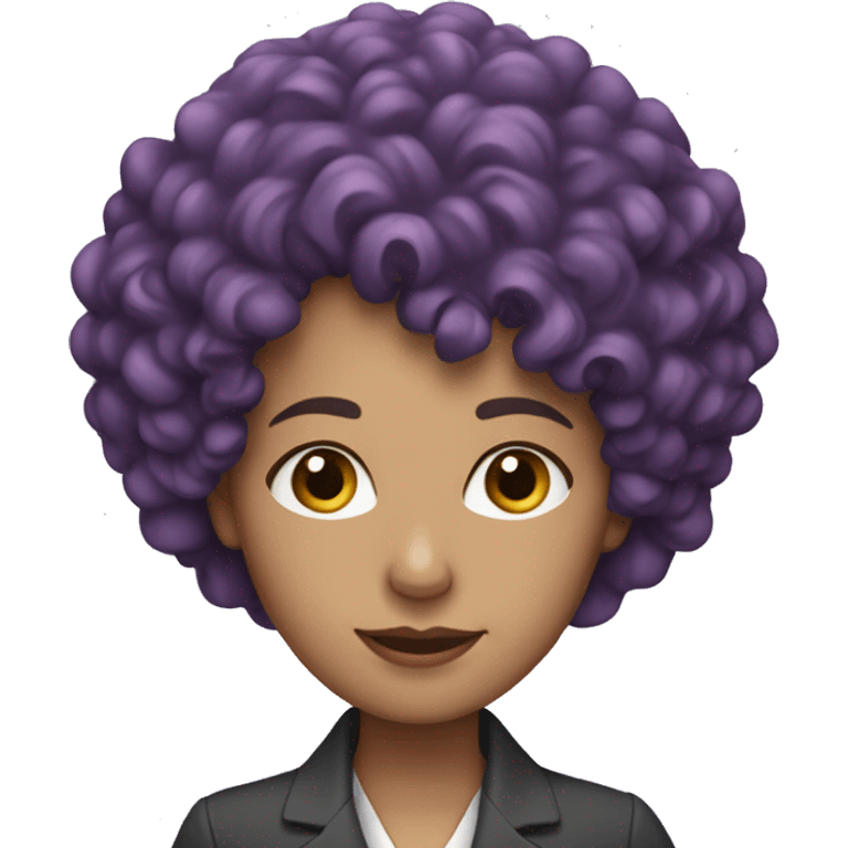 European, purple curly hair, woman, middle-aged, professional attire. emoji