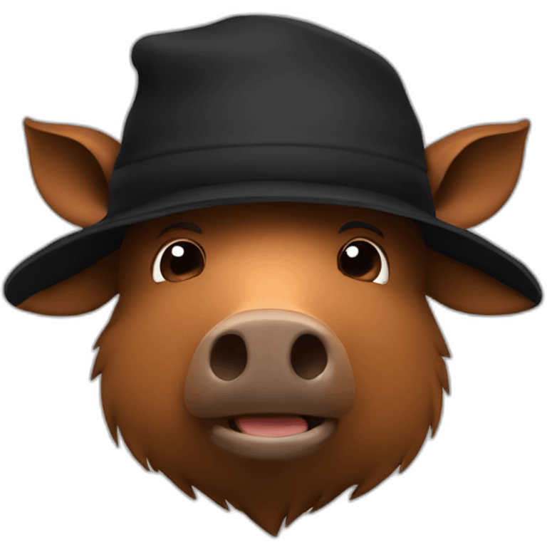 fullface brown boar tired of life with a black winter hat emoji