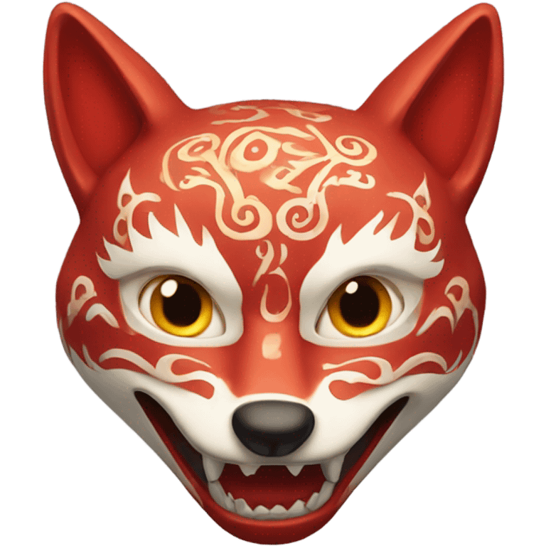 red kitsune mask, amazed face emoji