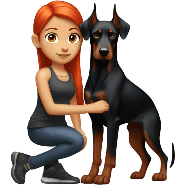 Redhead Girl and doberman  emoji